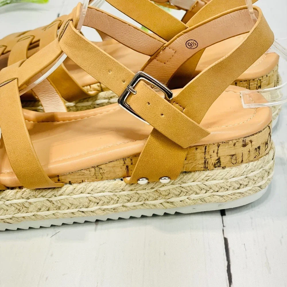 Women's Platform Wedges Espadrille Ankle T-Strap Sandals (sz 9.5) - Picture 5 of 9